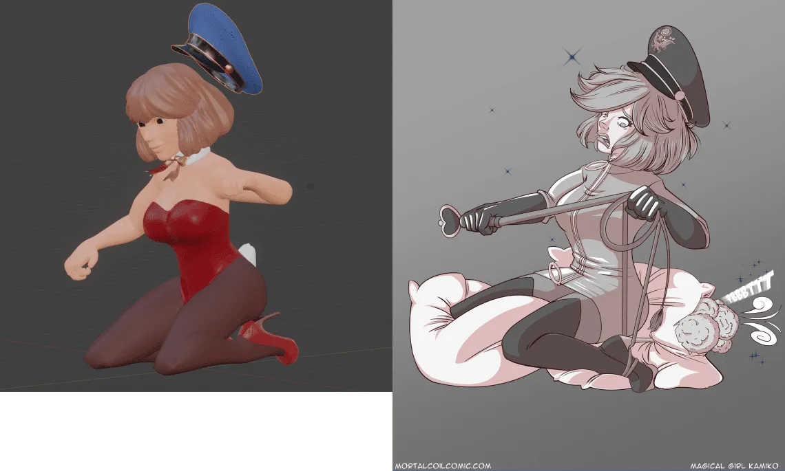 Catherine - Magical Girl Transform on Bed 3D Mock Up vs Final