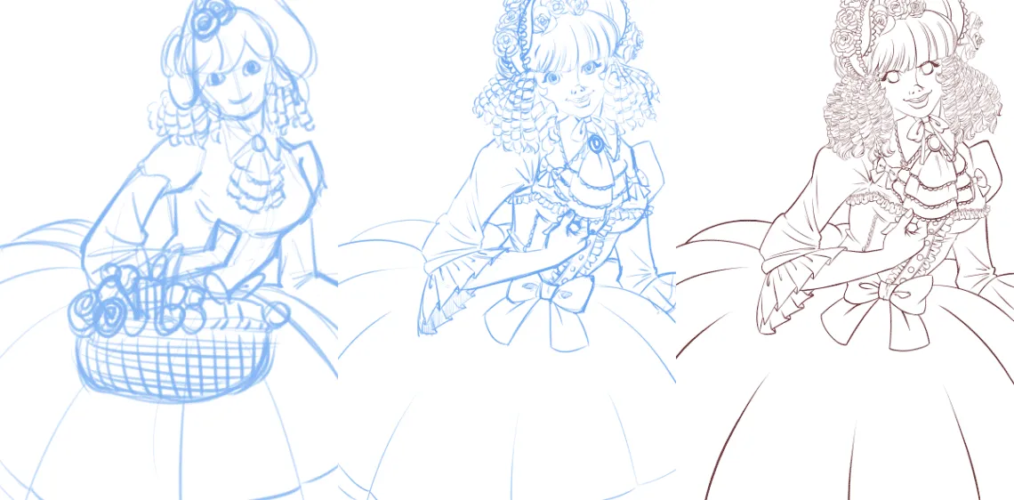 Rough Sketch to Ink for Christmas 2020 Postcard | This Mortal Coil Website