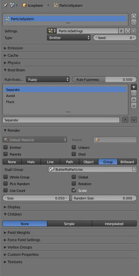 More Particle Settings