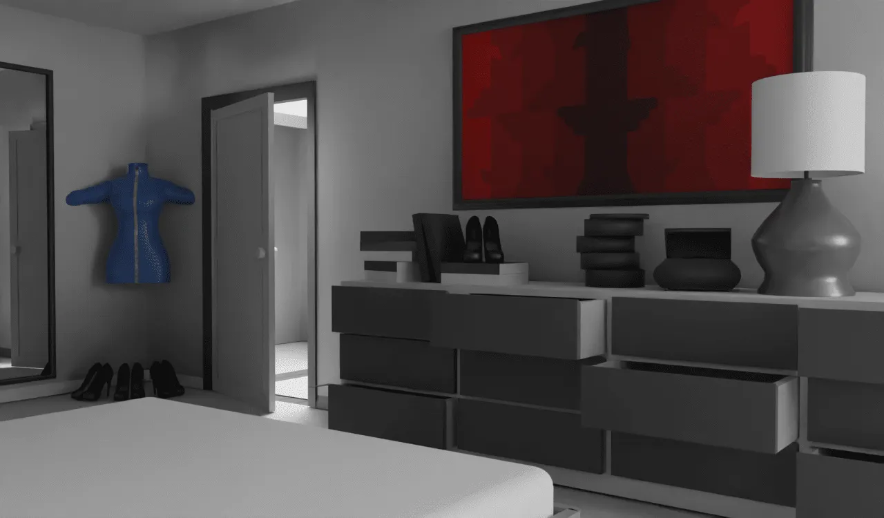 Blender 3D mockup of a bedroom