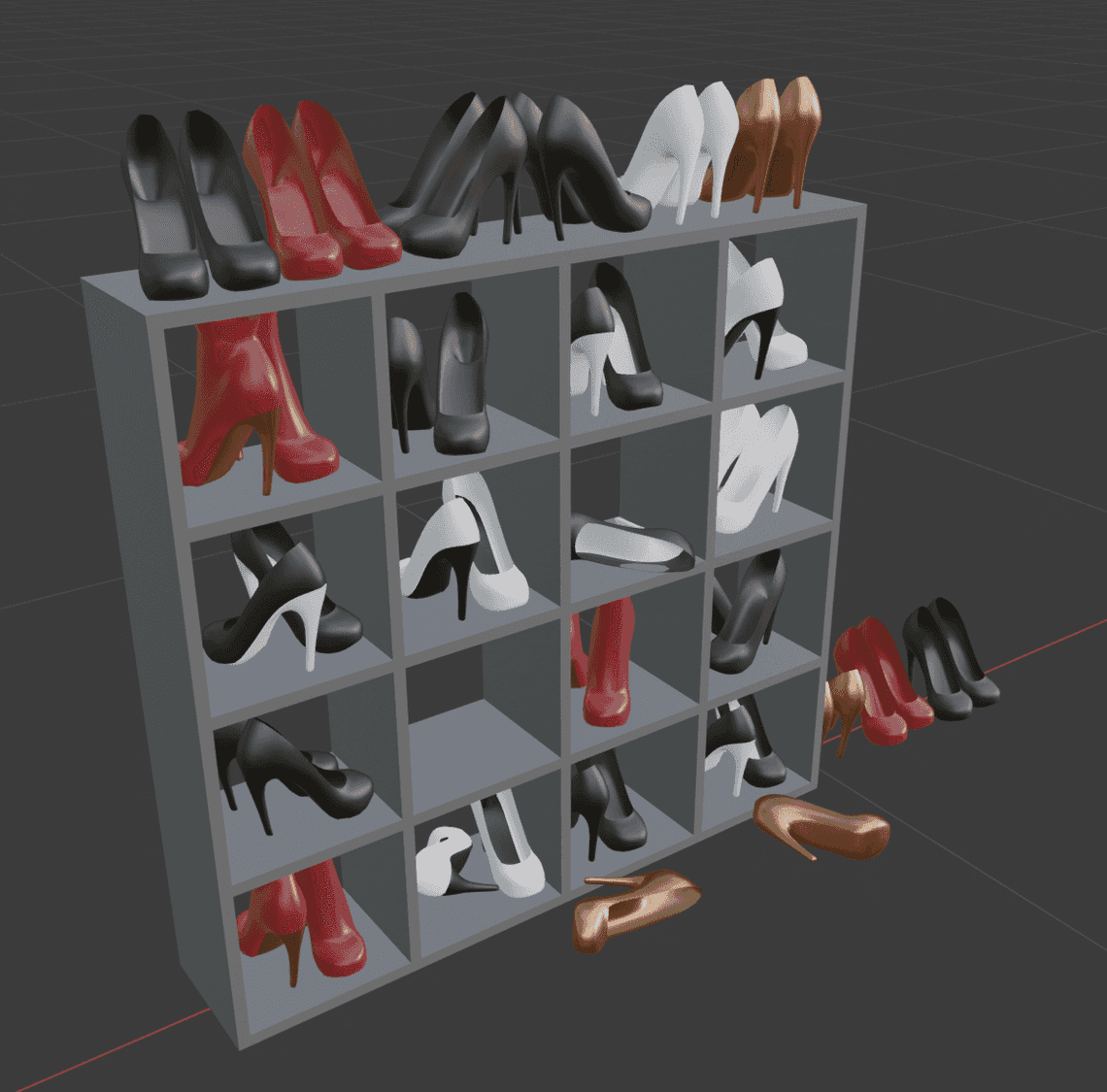 Blender 3D model of high heel shoe cubby hole | Magical Girl Kamiko | This Mortal Coil Webcomic